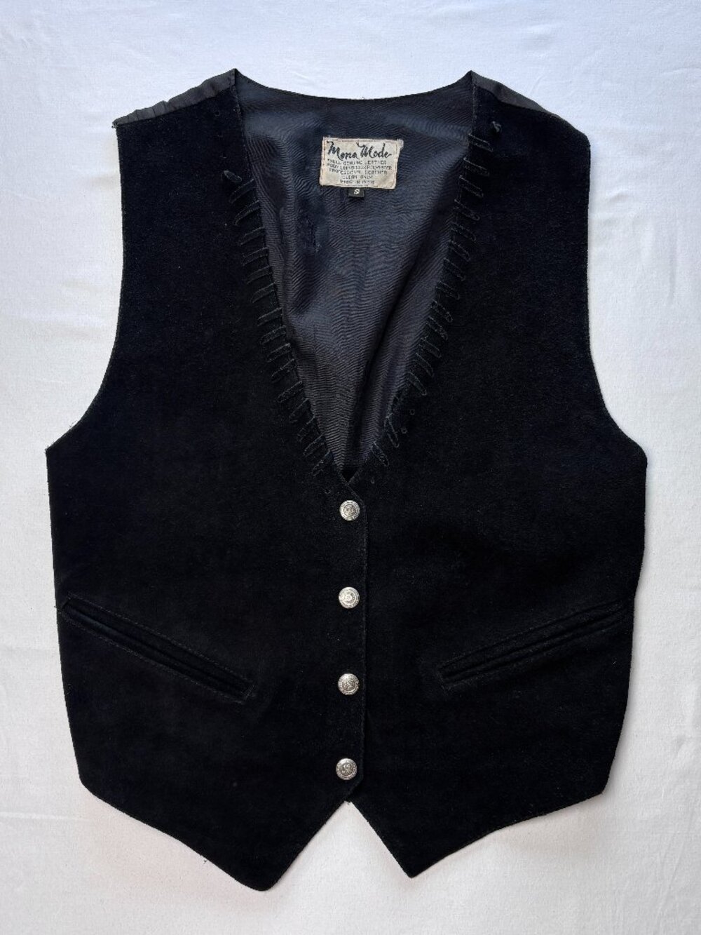 Vintage Mona Mode Black Suede Leather Western Cowgirl Vest Small